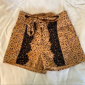 ASOS Lost Ink Leopard Silky Lace High Waisted Shorts